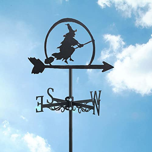 Veleta de Techo con Forma de Bruja voladora, de Acero Inoxidable, con Pintura en Aerosol, indicador de dirección del Viento, Soporte metálico para Exteriores, Adorno Decorativo, Bruja voladora (Bruja