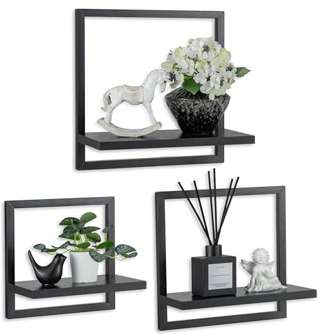 Walasis Wandregal Schwarz Metall, 3er Set Kleines Regal Wand