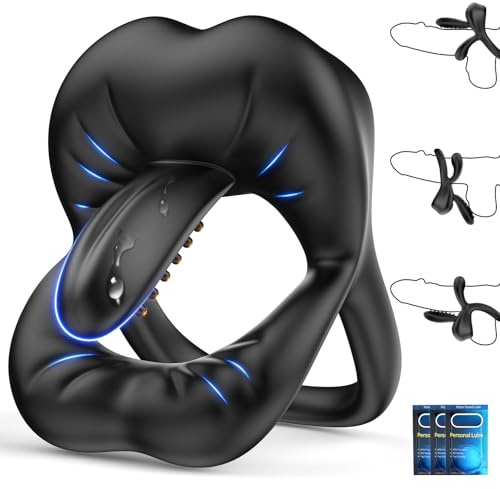 Vibrating Cock Ring Sex Toyscouples for Couples - Dual Penis Ring with 360° Adjustable Tongue Clitoral Testicle Penis Stimulator, Cockringvirbator Male Sex Toys BDSM Kinky Couple Adult Toy