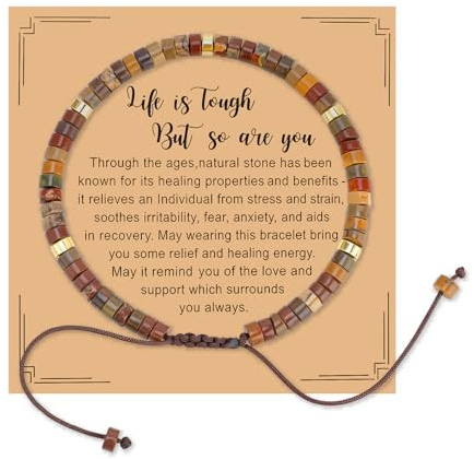 Natural Stone Beaded Bracelet Anxiety Healing Bracelets with Box & Card | Adjustable Bracelets, Red Turquoise, Gifts for Women Girls Friend Sister Mom