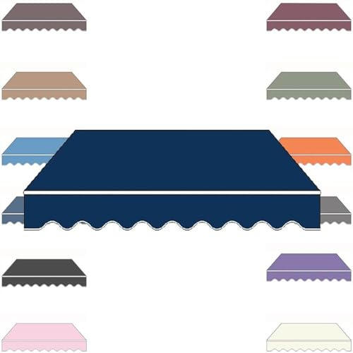 Ausziehbarer Sonnenschutz, Markisenstoff, wasserdicht, UV-beständig, Ersatzbezug mit Volant, Dunkelblau, 6 x 4 m, Baldachin für Terrasse, Terrasse, Balkon, Garten