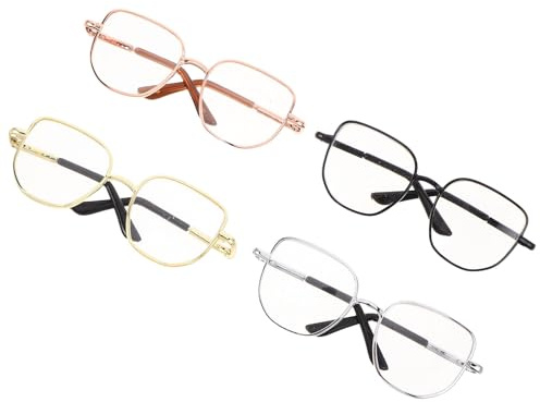 ifundom 4Pcs Mini Doll Eyeglasses with Metal Square Frames and Lenses, Miniature Eyewear Accessories for Dollhouse, Doll Cosplay, and Decoration