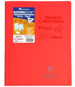 Clairefontaine 980420C Un Cahier Travaux Pratiques Koverbook - 64 Pages Grands Carreaux 90 g et Unies Blanches 125 g - 24x32 cm - Couverture Polypro Agrafé - Couleur Aléatoire