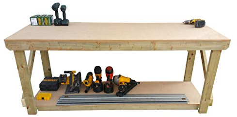 Arbor Garden Solutions Heavy Duty Wooden Workbench with 18mm MDF Top – Garage Work Table & Workshop Station – C16 Construction Timber (150cm / 5ft Length)