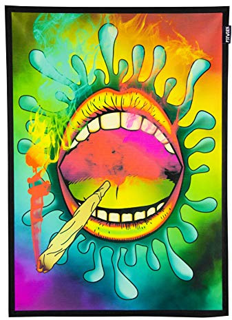 PSYWORK Schwarzlicht Stoffposter Neon | Happy Joint | 0,5 x 0,7m | UV-aktiv | fluoreszierend | Wandbehang Stoffbanner Poster Wandbild Kunstdruck Dekobild Dekoration Wandteppich