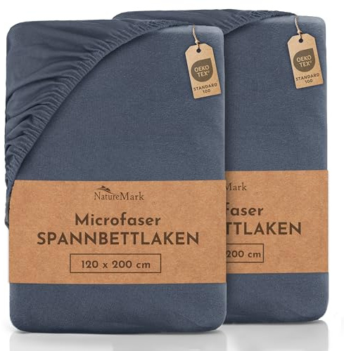 NatureMark Mikrofaser SPANNBETTLAKEN 2er Pack zum Sparpreis! viele Größen und Farben Markenware (Bettlaken 120x200 cm, anthrazit grau)