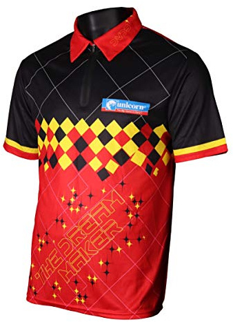 Unicorn Darts mäns officiella 2019 Dimitri Van Den Bergh kortärmad tröja Black/Red/Yellow 3XL