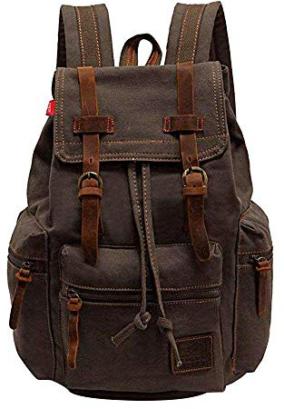 Koolehaoda® Vintage Canvas Ryggsäck, 17-tums Laptop Ryggsäck Unisex Casual College Bag Vandringsväska Läder Ryggsäck Canvas Ryggsäck, (Army Green - L )