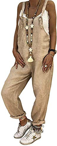 ShangSRS Jumpsuit Donna Elegante Lino, Donna Pantaloni da Allenamento Casual Salopette Lunga Elegante Moda Tasche