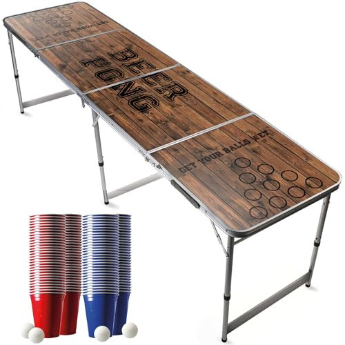Beer Pong Original Cup® - Bierpong Tisch + 120 Becher + 6 Bälle - Zusammenklappbarer, transportabler Tisch mit kratzfester, wasserdichter Beschichtung - Zugelassen Turniere - Trinkspiel