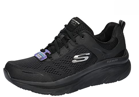Skechers Women's D'lux Walker Infinite Motion Trainers,Black Leather Mesh Trim,5 UK