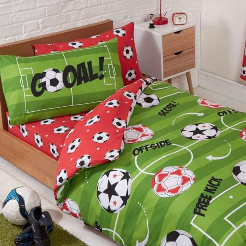 Set Copripiumino e Federa per Bambino Calcio Rosso Junior 120 cm x 150 cm
