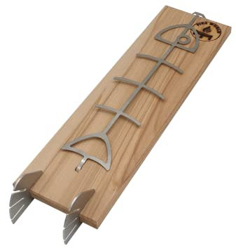 Fire World - Flammlachsbrett - 1er Set Flammlachsbrett - Flammlachsbretter mit Halterung aus Edelstahl - Lachsbrett aus Buche - Feuerschale - Räucherbrett - Flammlachs - Made in Germany