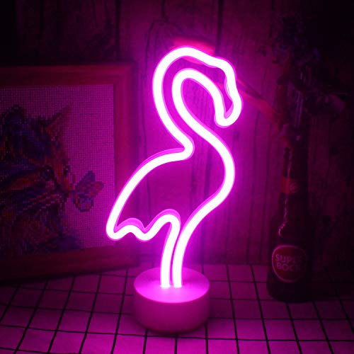 Rosa flamingoförmige Neonlicht, neondekorative Leuchte mit Basis USB/batteriebetriebenes Schild Kinderzimmer Mädchen Schlafzimmer Tisch Weihnachtsfeier gehobene Nachtlicht (rosa Flamingo)