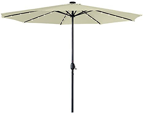 HENGMEI Sombrilla de Aluminio Ø 350 cm Parasol manivela Parasol con Luces LED solares para terraza jardín Playa balcón, Beige