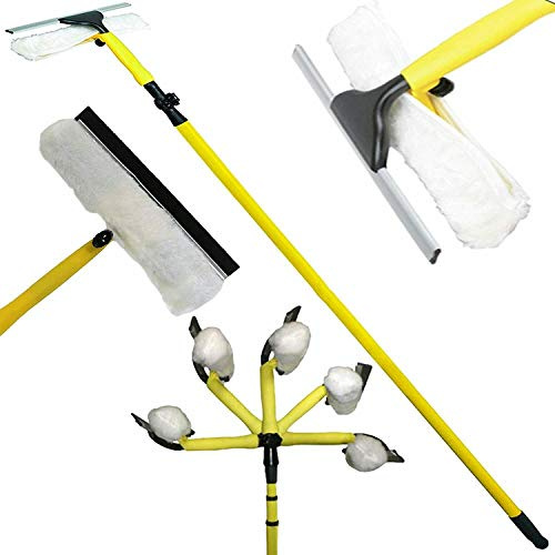 Extendable 3.5m Heavy Duty Window Glass Wash Dirt & Dust Cleaner Kit Strong Head Removable Squeegee Pole Wiper Conservatory Brush Outdoor