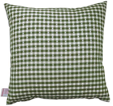 SeGaTeX home fashion Landhaus Kissenhülle Leni in Grün mit Karo-Muster und kleinen Herzen Kissenbezug 40 x 40 cm