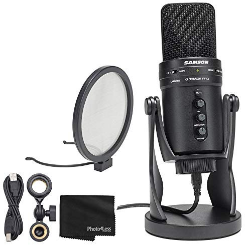 Samson G-Track Pro USB 24-bit Studio Condenser Mic with Audio Interface with The G-Track Pro Pop Filter and Cleaning Cloth - Top-Value Microphone Bundle