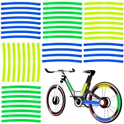 GKZB Reflektoren Aufkleber Fahrrad Reflexfolie Selbstklebend 48Streifen Reflektor Aufkleber für Helm Kinderwagen Kinderroller Fahrräder Skateboard Auto（Gelb Grün Blau）
