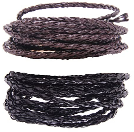 LIANCHEN 10m 2.5mm dick Lederschnur Rund geflochten Geflochtene Lederkordel Lederschnur Lederband Lederbänder für Armbänder für DIY Armband Schlüsselanhänger Kunsthandwerk Geschenkpapier Schwarz Braun