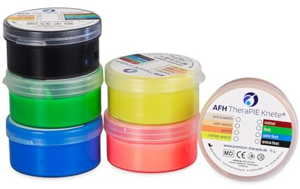 AFH TheraPIE Knete® MINI | ACHTUNG 15 g Döschen | 6er Set inkl. Gratis Knetfibel
