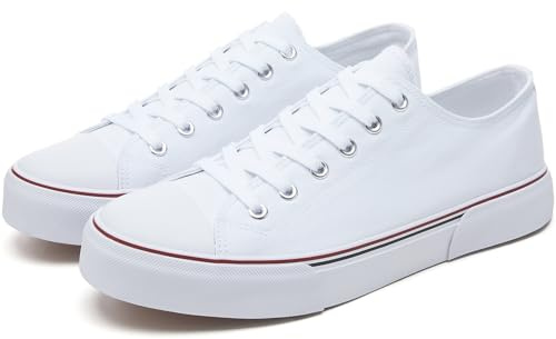 yageyan Men Canvas Low top Shoes Classic Casual Sneakers Black and White Fashion Shoes(white8.5)