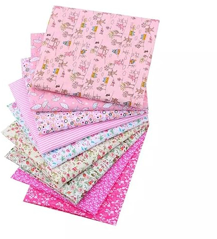 CraftsFabrics 9pcs 50cmx50cm Pink Floral Fat Quarters Fabric Bundles, Pre-Cut Squares 100% Cotton for Patchwork, Quilting, Scrapbooking, Sewing DIY Arts & Crafts Projects