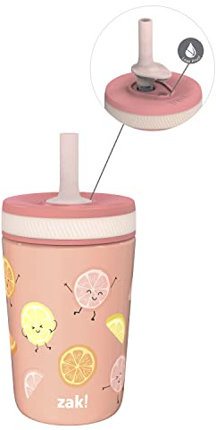 Zak Designs Kelso Trinkbecher für Kleinkinder für Reisen oder zu Hause, 340 ml, vakuumisolierter Edelstahl-Schnabelbecher mit auslaufsicherem Design, perfekt für Kinder (Happy Fruit)