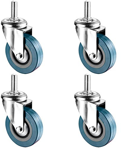 ESOYAWE 4 Stück Rollen for Möbel 65mm 75mm Gewinde M10 M12 Lenkrolle, Stielrollen Mit Bremse Tragfähigkeit:120KG, 360°Drehbar Vorbau Lenkrollen for Trolleys Möbel Transport Werkbank