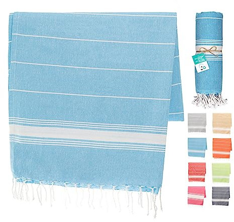 Artexia Telo Mare Grande In Cotone Riciclato Telo Spiaggia 90x180 cm Asciugamano Da Spiaggia Telo Mare XXL Asciugatura Rapida Ultra Leggero E Morbido (Celeste)