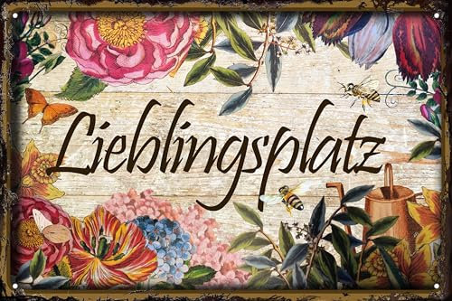 LUCKYLINDE - Placa de metal resistente a la intemperie, para jardín, con texto en alemán Lieblingssplatz, 20 x 30 cm