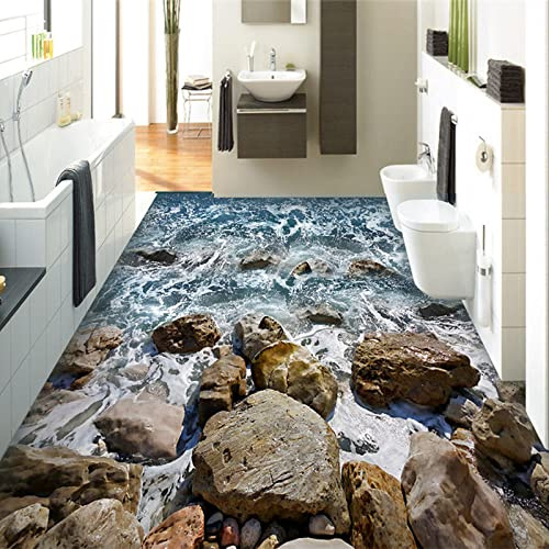SABORR Impermeable PVC autoadhesivo 3D suelo papel pintado ola piedra natural baño cocina impermeable baldosa mural pegatina