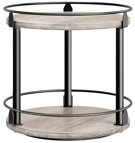 YATINEY Gewürzregal, 2-stufiger drehbarer Organizer, kreisdrehbares Lagerregal, kompakter Gewürzhalter mit Drehscheibe, für Küchentheke, Esstisch, Greige und Schwarz XSR22BG