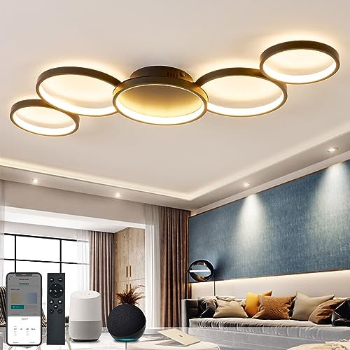 BAYHT Smart LED Deckenlampe Kompatibel Mit Alexa App Google Home 50W 6000LM Runde Schwarz Deckenlampe LED Dimmbar Mit Fernbedienung, 3000K-6500K Alexa Deckenleuchte Für Schlafzimmer Wohnzimmer 100CM