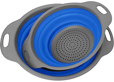 Colador plegable de silicona, colador de cocina, colador de cocina, colador de pasta plegable para lavar frutas y verduras, 2 tamaños, con caja de color