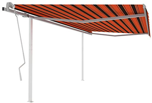 ZEYUAN Gelenkarmmarkise Einziehbar mit Pfosten, Sichtschutz Balkon, Balkon Markise, Seitenmarkise, Klemmmarkise, Sonnenvorhang, Balkonmarkisen, 4x3 m Orange und Braun