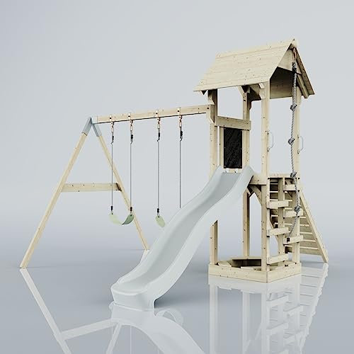 PolarPlay Tower Kids Wooden Climbing Frame - Swing Kari Mist
