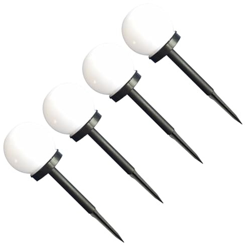 Housoutil Lampade da Giardino 4 Pezzi Sfera Bianca LED Impermeabili Automatiche per Esterni Prato Patio Facili da Installare senza Elettricità Ricarica Solare