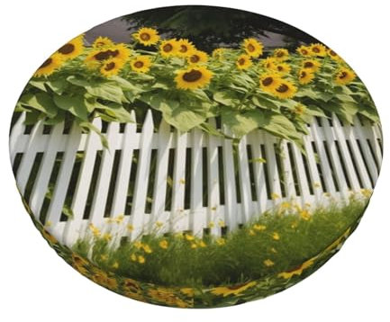VTCTOASY Sunflowers White Picket Fence Print Round Stool Covers Washable Seat Covers Elastic Bar Chair Covers for Dining Room Bar 13 inch