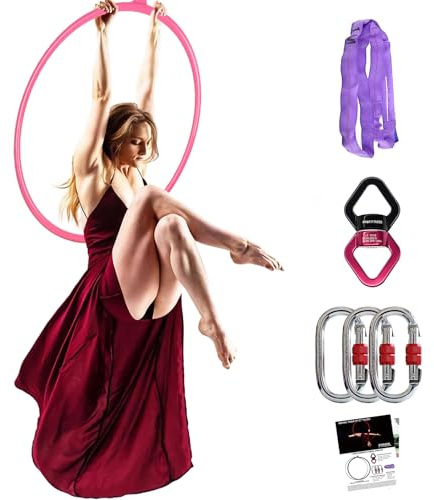 PRIOR FITNESS Aerial Hoop 85/90/95 cm Single Lyra Edelstahl Akrobatik, Zirkusausrüstung, professionelle Fitnessausrüstung (90#32, Pink)