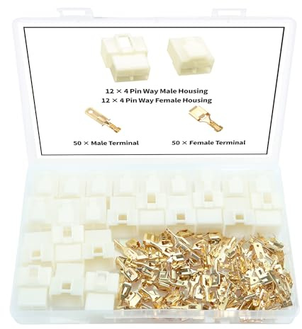 YIXISI 124 PCS 6.3mm 4 Pin Automotive Electrical Wire Connectors Kit, Male/Female Wire Connector Housing and Pin Header Crimp Wire Terminals, for Motorcycle, Bike, Car, Boats