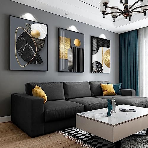 FSLEOVN 3er Moderne Wohnzimmer Wandbilder Schwarz Weiß Gold Geometrische Bild auf Leinwand Abstrakt Marmor Leinwand Schwarz Gold Home Decor Bild Rahmenlos (Schwarz Gold,60x90cm)