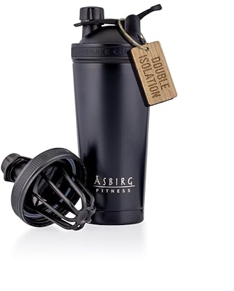 Asbirg Fitness Edelstahl Protein Shaker - 750ml Thermo Eiweiss Shaker | Für heiße & kalte Getränke | Auslaufsicher & BPA-frei | Schwarz