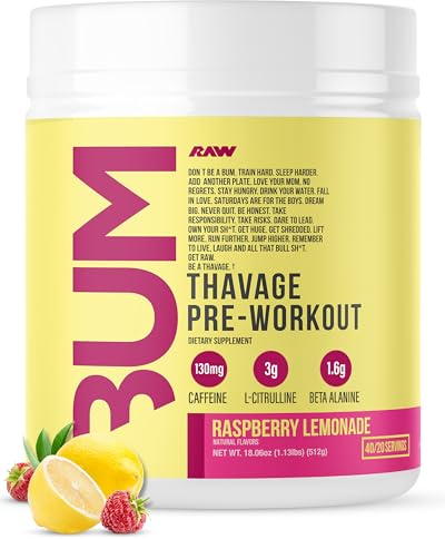 RAW Pre Workout Powder, Thavage (Raspberry Lemonade) - Chris Bumstead Sports Nutrition Supplement for Men & Women - Cbum Pre Workout for Working Out, Hydration, Mental Focus & Energy - 40 Servings