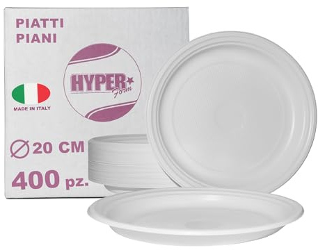 Hyper Form - 400 Piatti Piani di Plastica Riutilizzabile Rigida, Lavabili 20 Cicli in Lavastoviglie