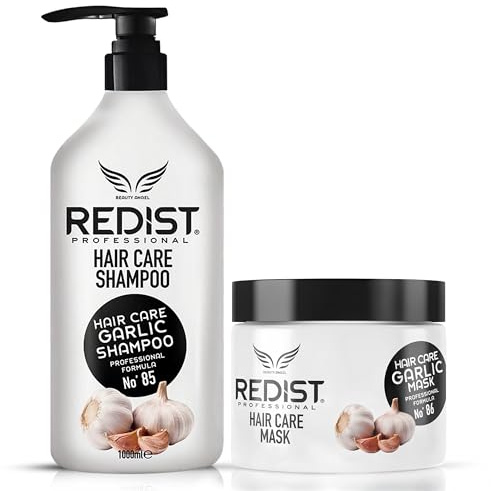 Redist Vitlöksschampo 1000 ml vitlök hårmask 475 ml | Anti-håravfall och stärkande formel | ger näring åt torrt och skadat hår | Reparerad, återfuktar och ger glans