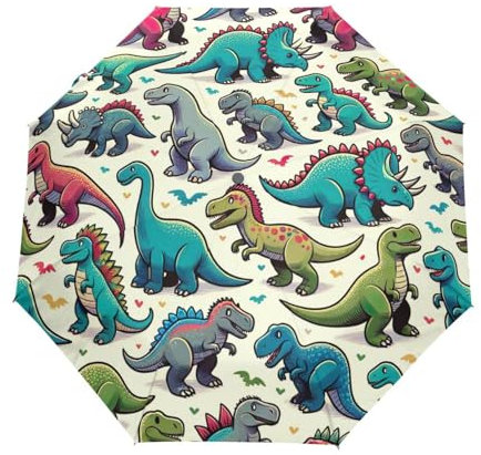 ODAWA Winddichter tragbarer Regenschirm, Dinosaurier-Set, automatisch, faltbar, leicht, Reise-Regenschirme für Damen und Herren
