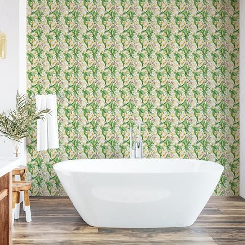 ABAKUHAUS Printemps Papier peint autocollant pour la maison, Art Floral Vintage Du Yucca, Accent de salon et de cuisine auto-adhésif, 33 cm x 250 cm, Fern Vert Moutarde blanc