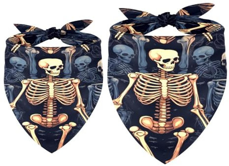 Hundehalstuch, Totenkopf-Skelett, für Mädchen und Jungen, waschbar, Halstuch, Zubehör für kleine, mittelgroße und große Hunde, Welpen, Katzen, Haustiere, 2 Stück