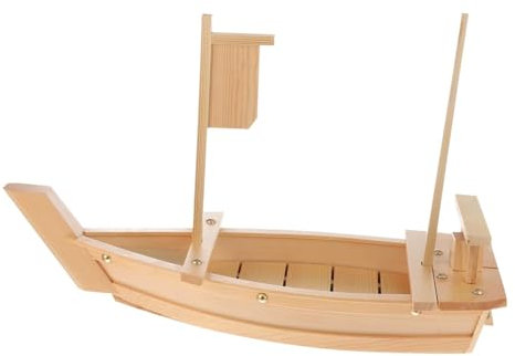 Mikinona Holz Sushi Boot Teller Servierplatte Für Restaurant Und Zuhause Präsentiertablett Für Sushi Teigtaschen Und Desserts Natürliche Holzplatte